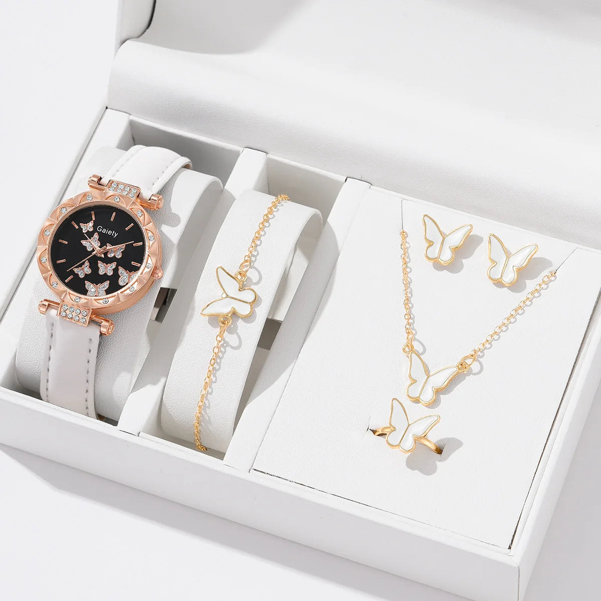 Women Watch Ring Necklace Earrings Bracelet Set Watches Butterfly