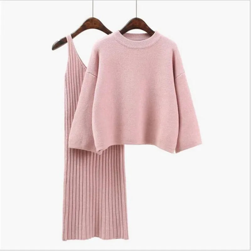 Loose Sweater Set Women's Fashion Two-piece Skirt 2023 Spring And Autumn Solid Color Student Pullover