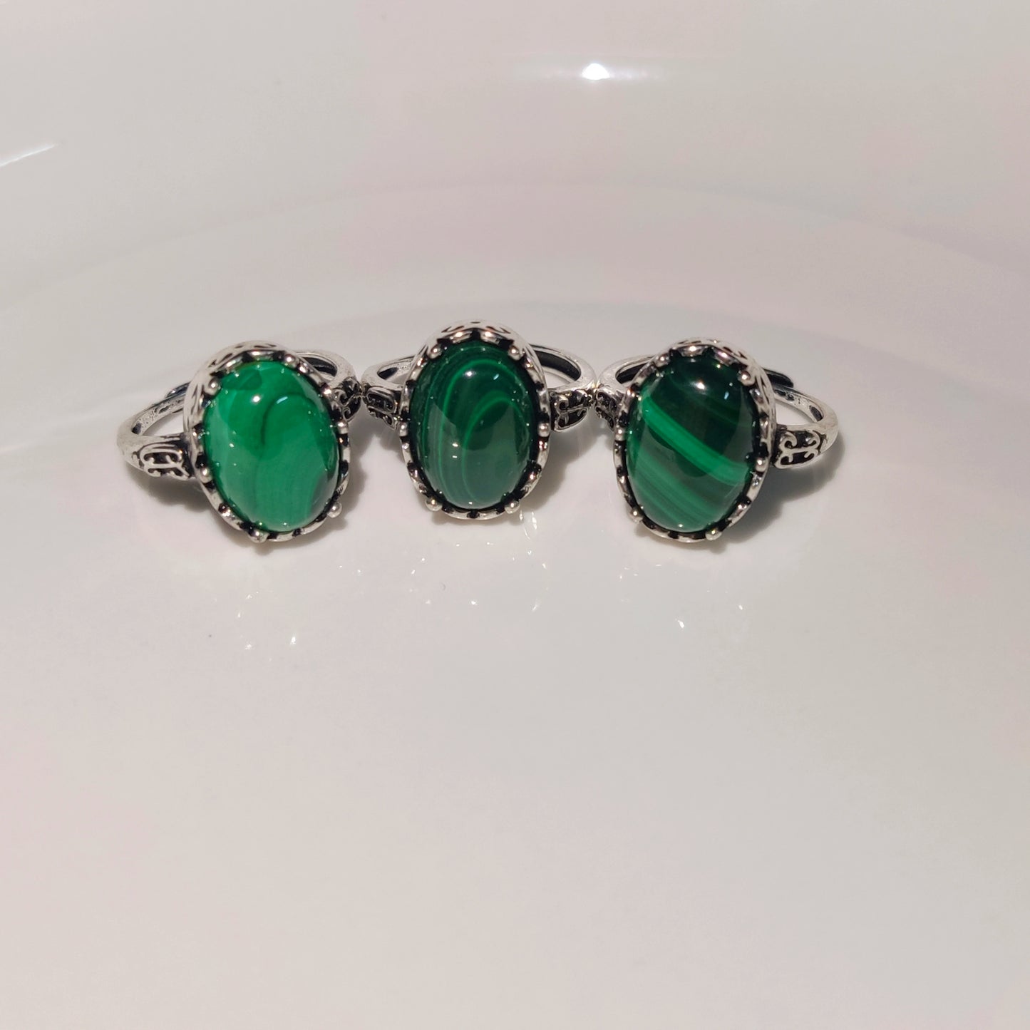 Natural Malachite Ring – 14MM Handmade Green Gemstone Ring for Women