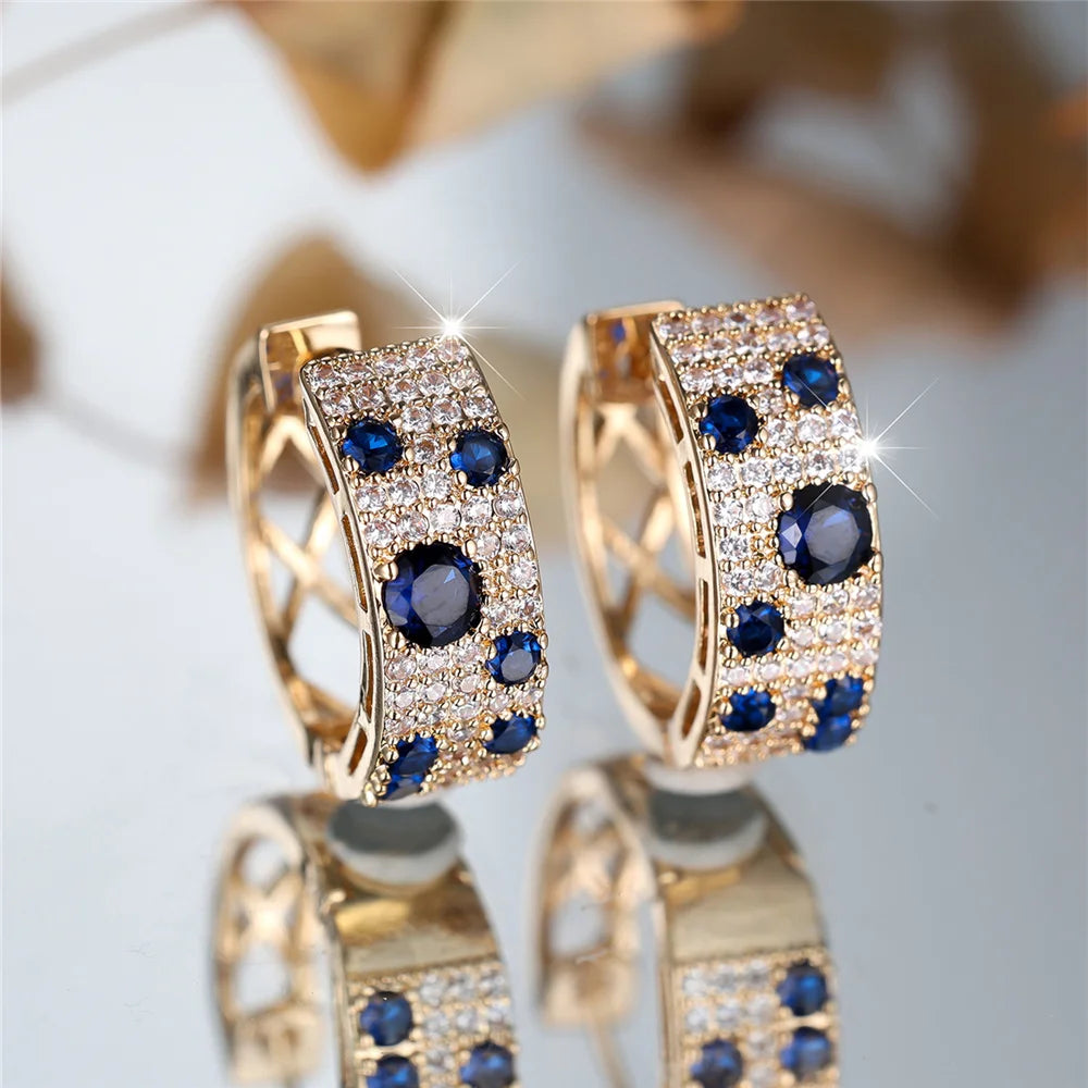 Cute White Blue Zircon Round Hoop Earrings for Women