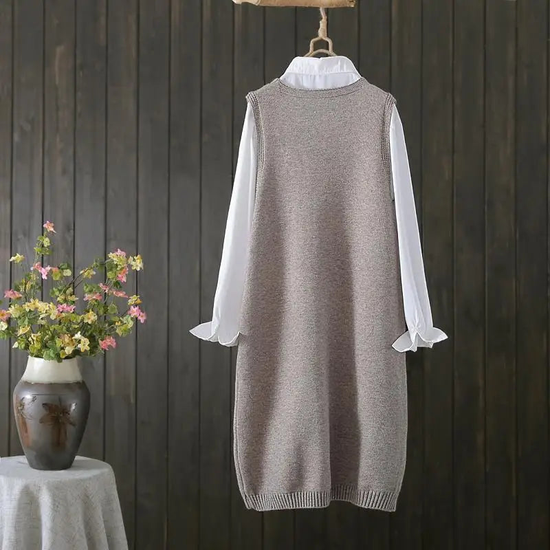 Retro style knitted vest women autumn and winter Korean versatile casual camisole medium length sleeveless sweater vest female