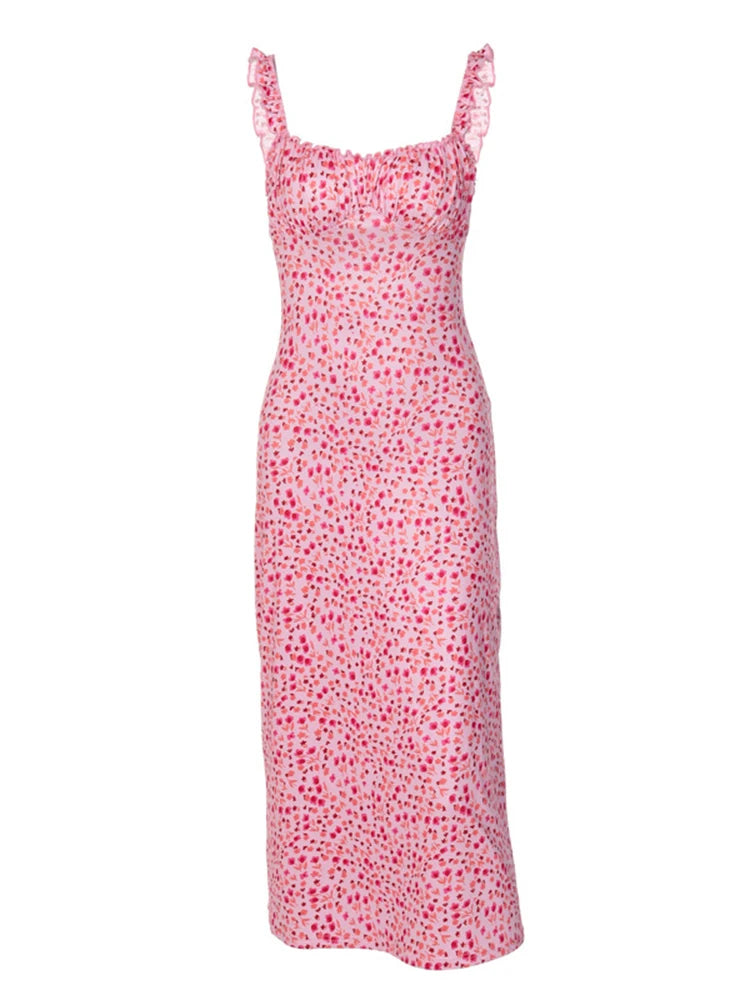 Dulzura Floral Print Strap Midi Dress For Women
