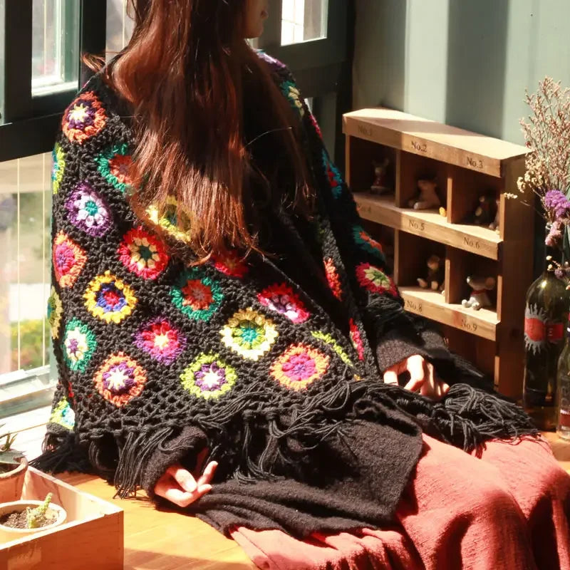Handmade Retro Mori Girl Knit Tassel Triangle Scarf Shawl