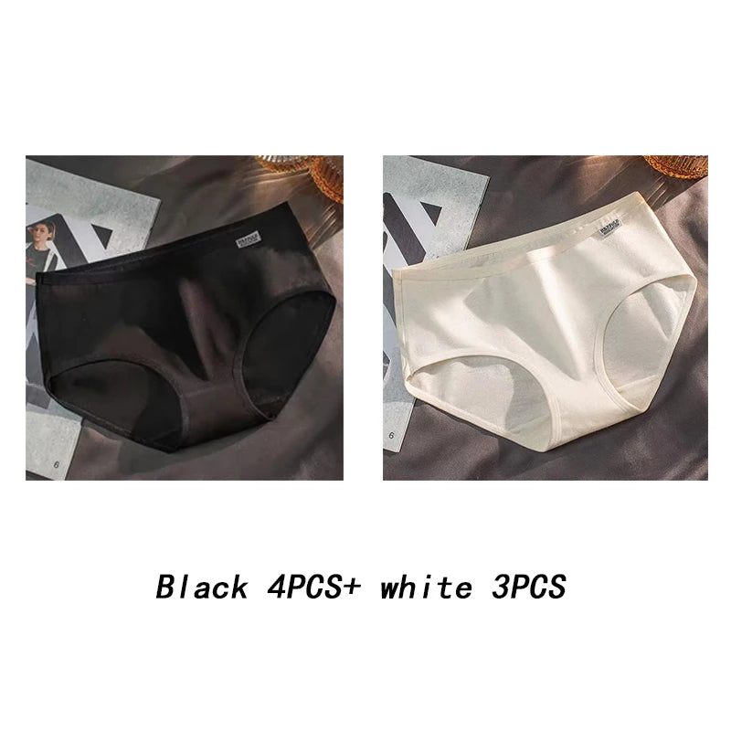 7-piece plus-size cotton panties set, solid color, soft, and comfortable. Available in 4XL