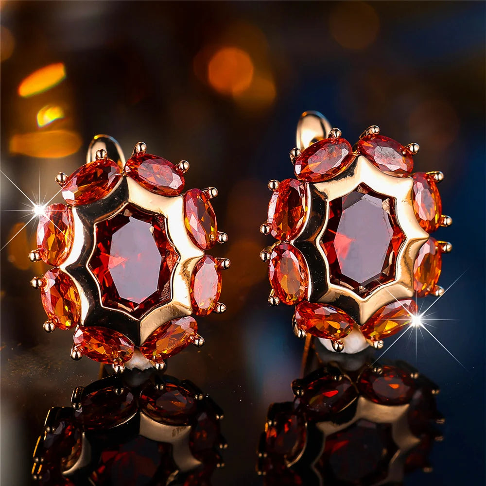 Oval Zircon Hoop Earrings for Women, Gold Color, Wedding Jewelry