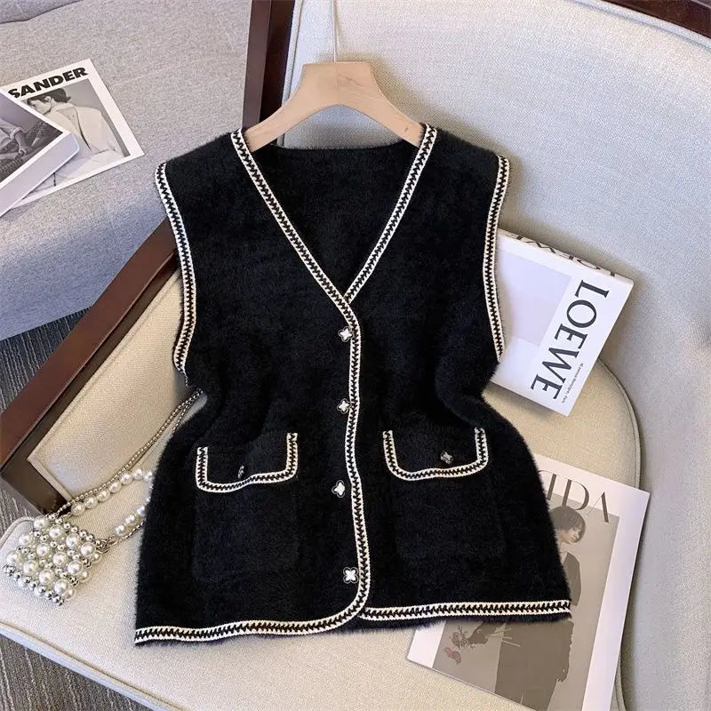 Knitted Vest Women's Spring 2025 New Loose Little Fragrance Mink Top Woolen Sweater Tank Top