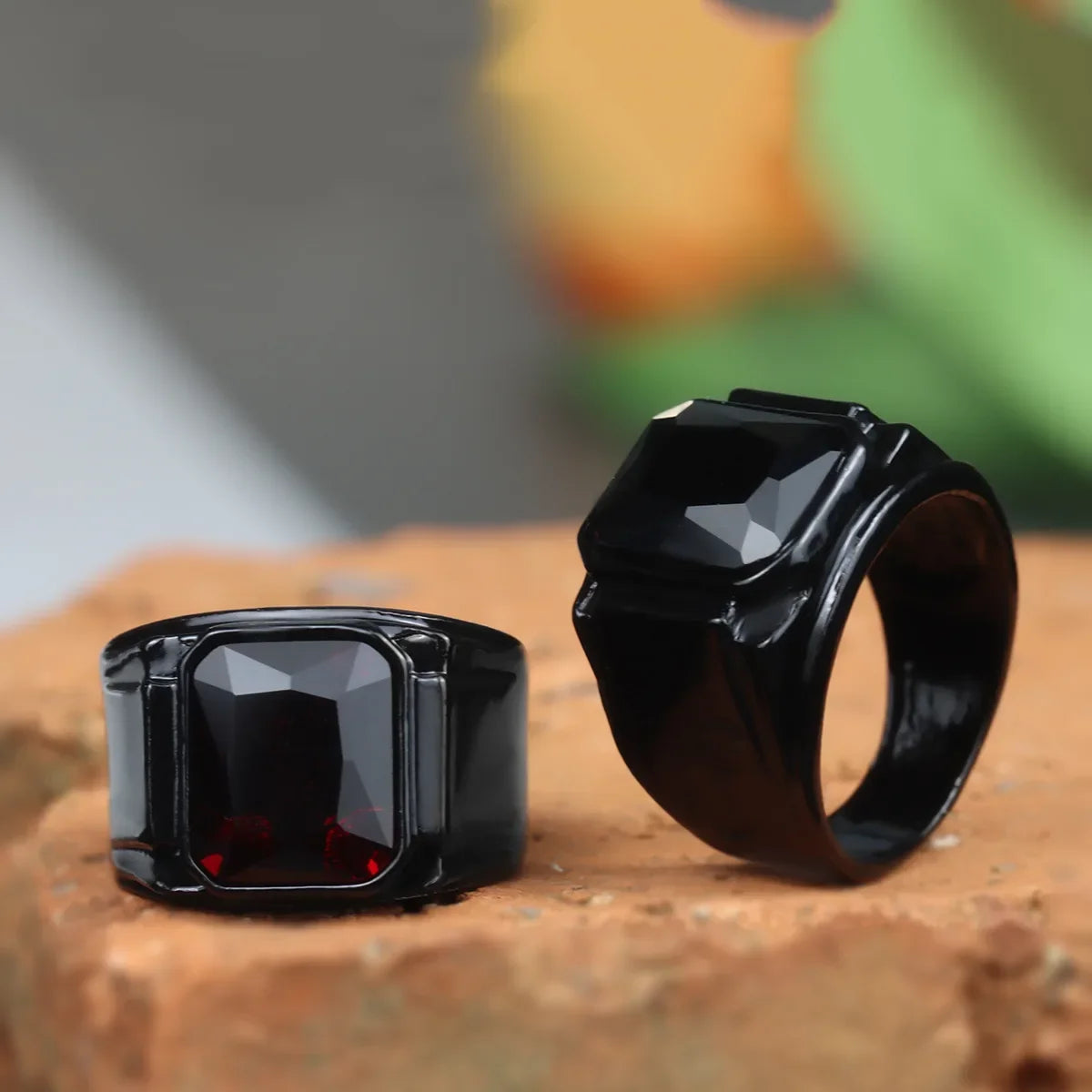 Unisex Punk Style Ring – Black & Red Enamel