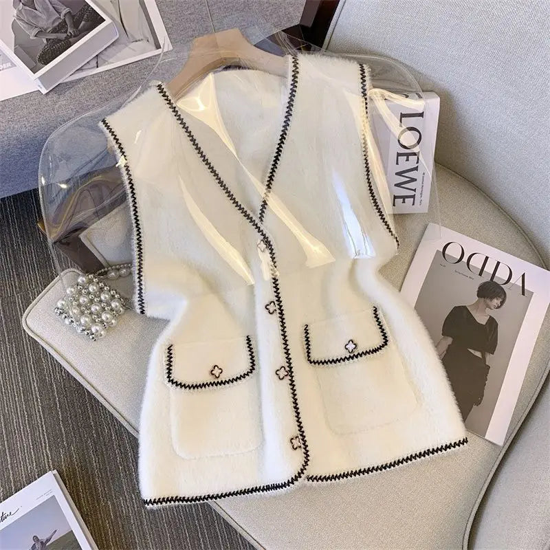 Knitted Vest Women's Spring 2025 New Loose Little Fragrance Mink Top Woolen Sweater Tank Top