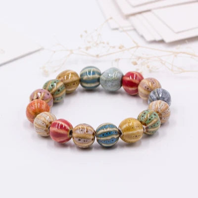 Handmade Heart Ceramic Bead Bracelet – Retro Artisan Jewelry for Women