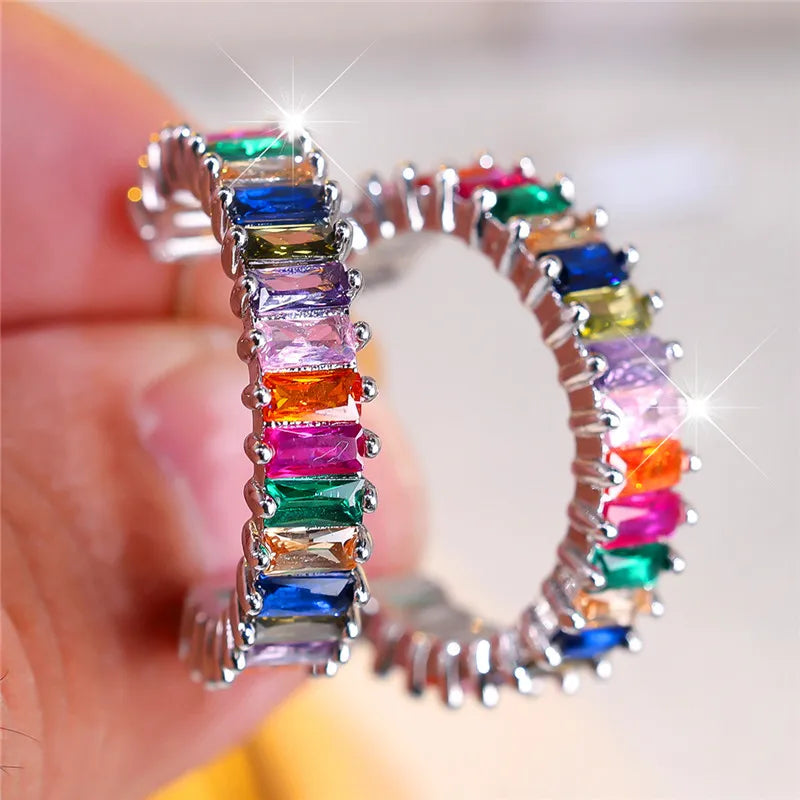 Luxury Rainbow Zircon Clip Earrings for Women,