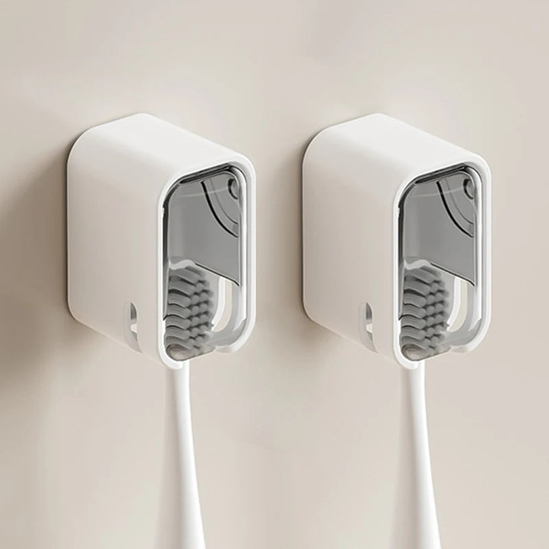 A simple wind-driven toothbrush holder with a cover, dust-proof box, no need to drill holes, wall mounted electric toothbrush ho