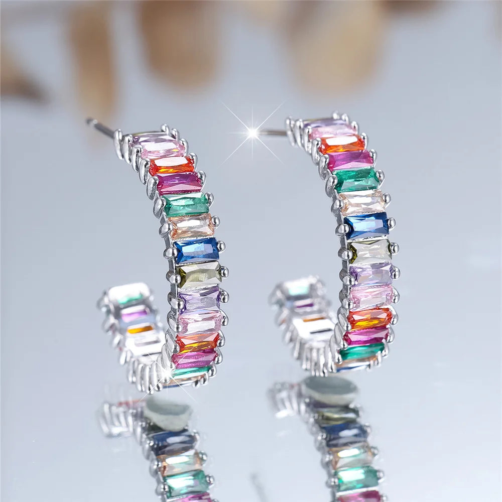 Cute Rainbow Crystal Stone Stud Earrings for Women