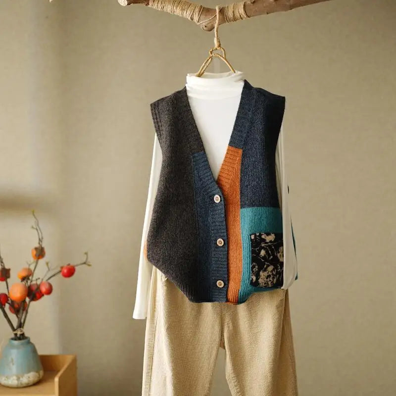 Retro Knitted Vest Cardigan Autumn/Winter 2024 Loose Design Sense Small Sweater Tank Top Women Outwear Sweater Vest Female