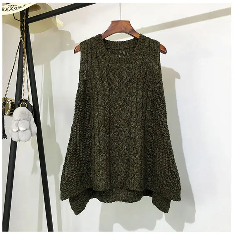 Autumn/Winter Thick Wool Knitted Vest for Women - Loose Fit, Long Length, Round Neck