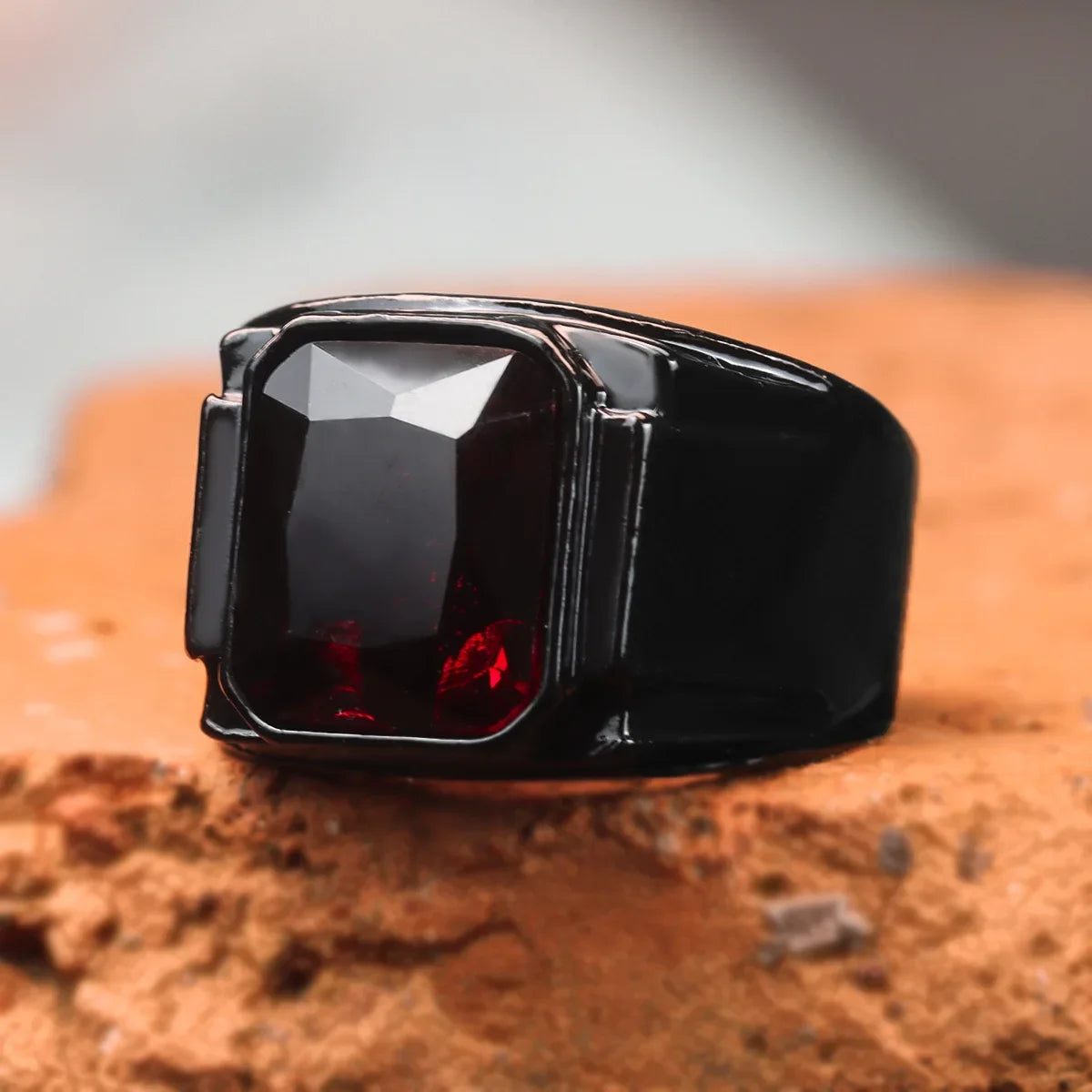 Unisex Punk Style Ring – Black & Red Enamel