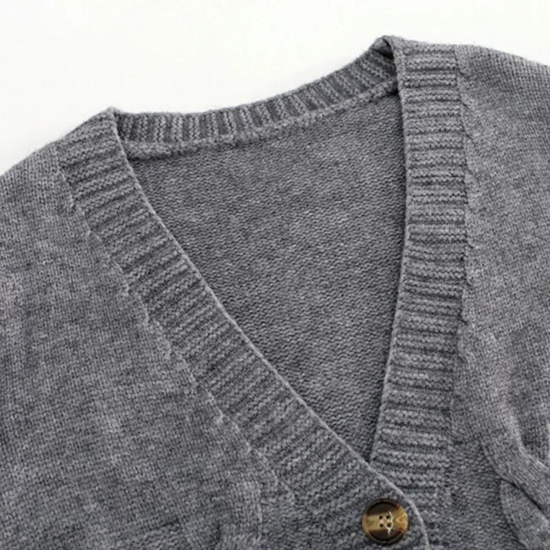 HELIAR V Neck Cropped Cardigan Women Long Sleeve Twist Knitted Sweater Coat Fall Winter Keep Warm Korean Fashion Jacket Cardigan