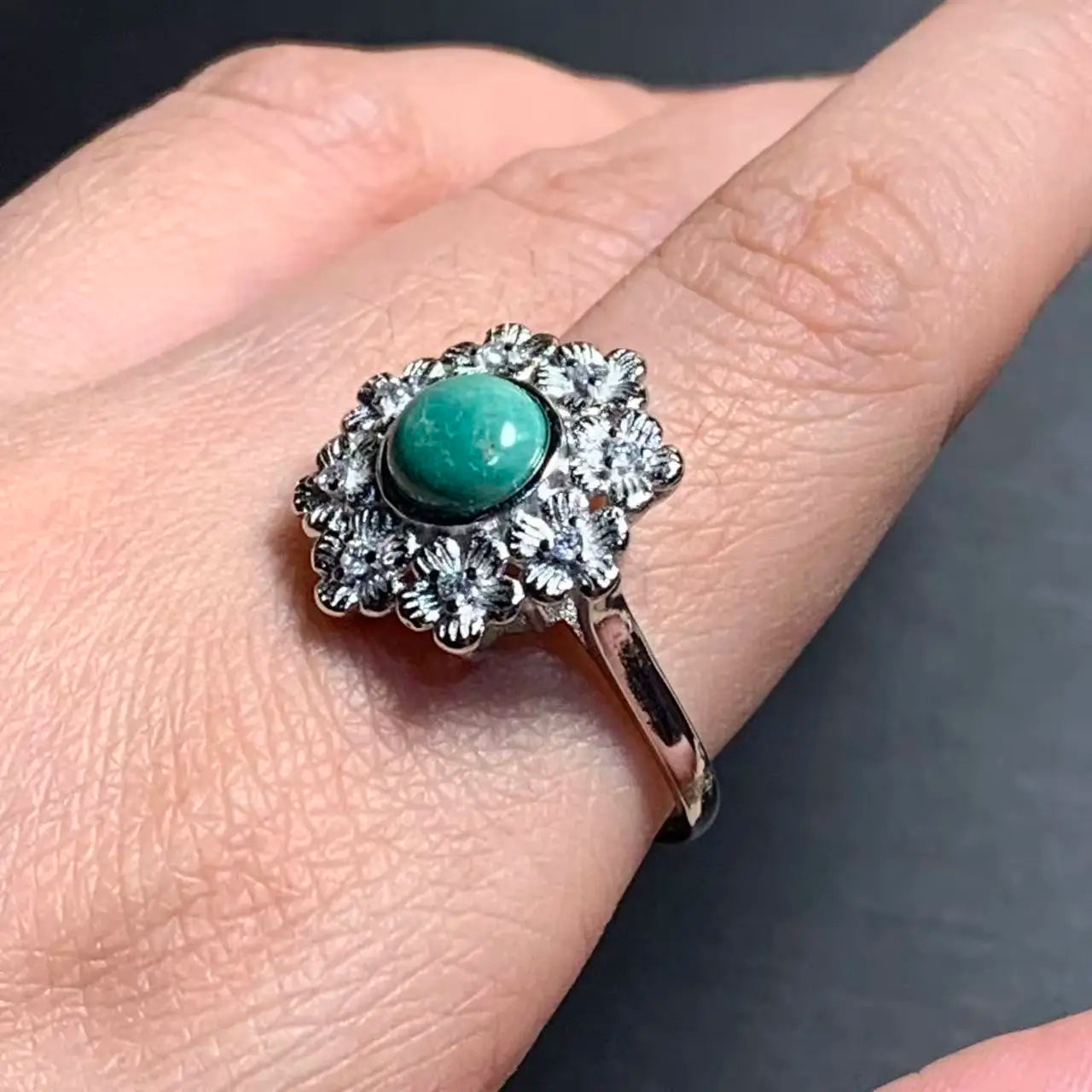 Natural Turquoise Adjustable Ring – Vintage Gemstone Ring for Women