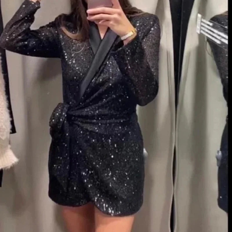 Sexy Deep V Sequin Patchwork