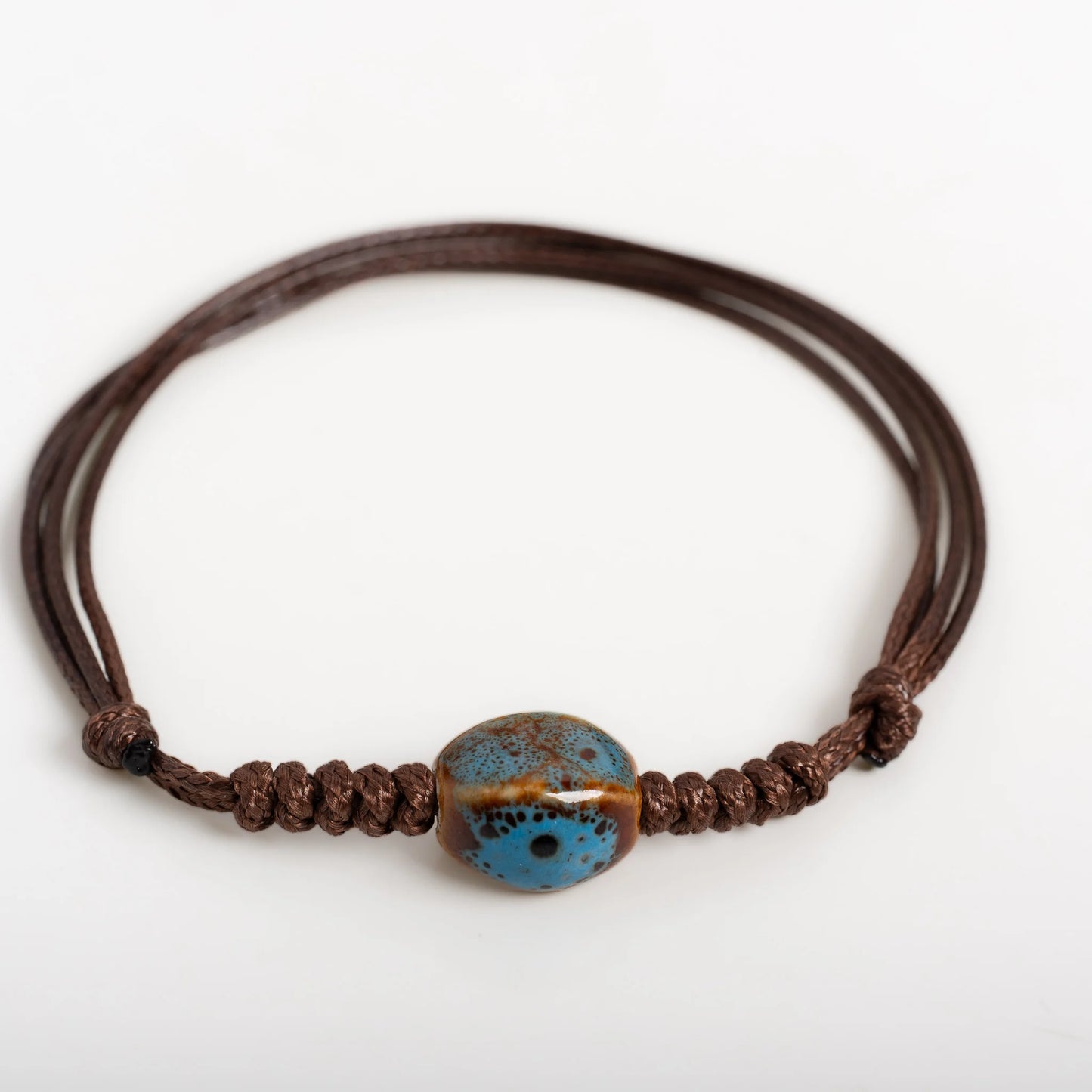 Handmade Floral Glaze Faceted Ceramic Bracelet – Adjustable Wax Cord Jewelry Gift