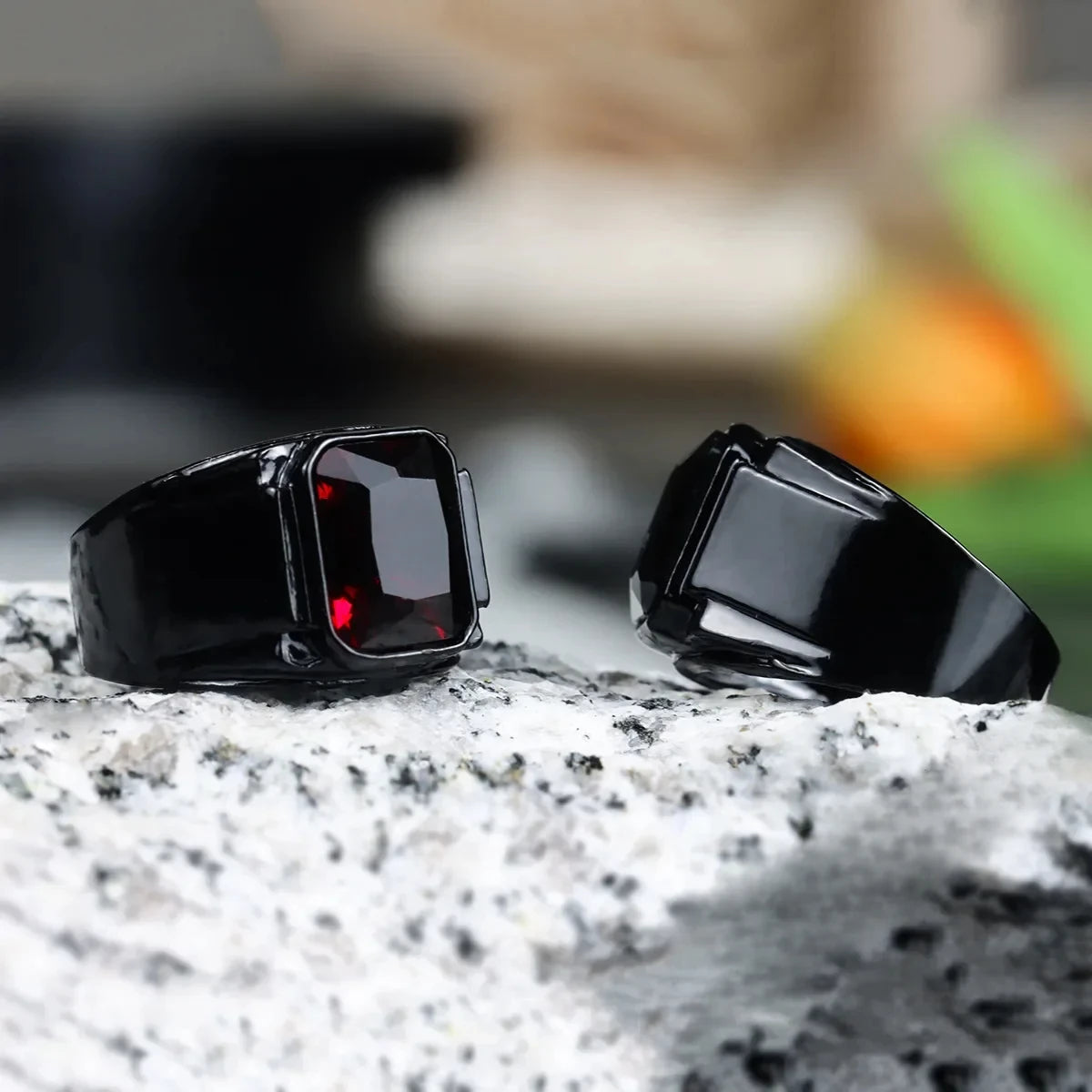 Unisex Punk Style Ring – Black & Red Enamel