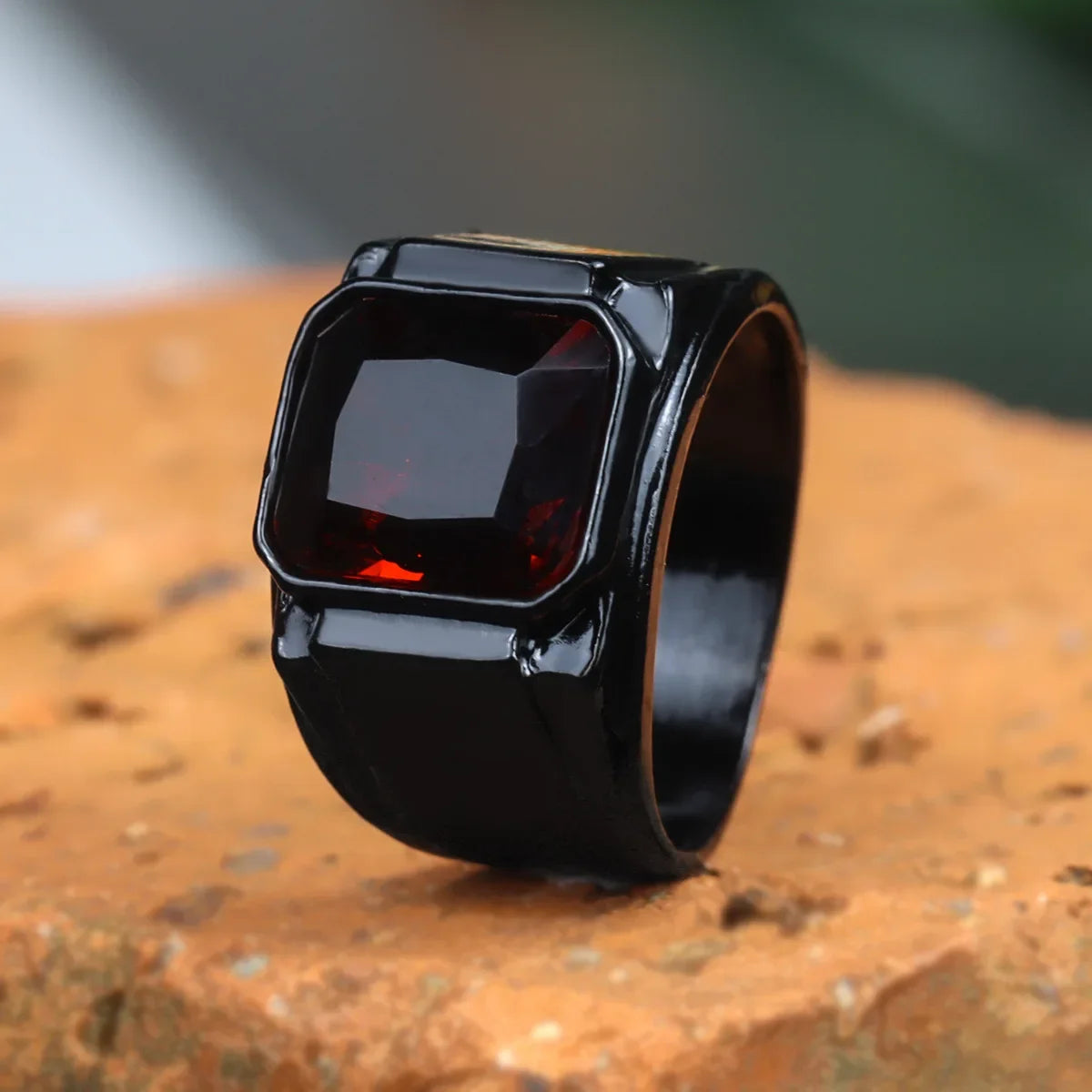 Unisex Punk Style Ring – Black & Red Enamel