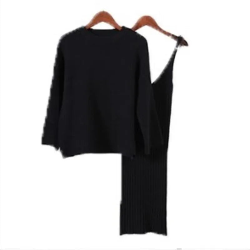 Loose Sweater Set Women's Fashion Two-piece Skirt 2023 Spring And Autumn Solid Color Student Pullover