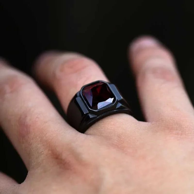 Unisex Punk Style Ring – Black & Red Enamel