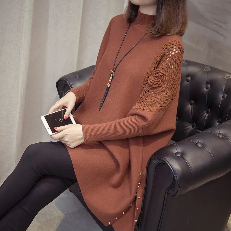Autumn/Winter Pearl Knit Lantern Sleeve Sweater