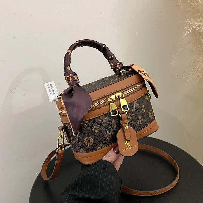 Designer Women’s Printed Box Bag - Retro Patchwork Shoulder & Crossbody Handbag