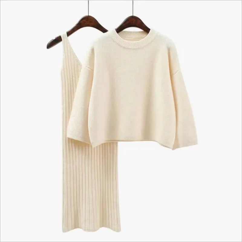 Loose Sweater Set Women's Fashion Two-piece Skirt 2023 Spring And Autumn Solid Color Student Pullover