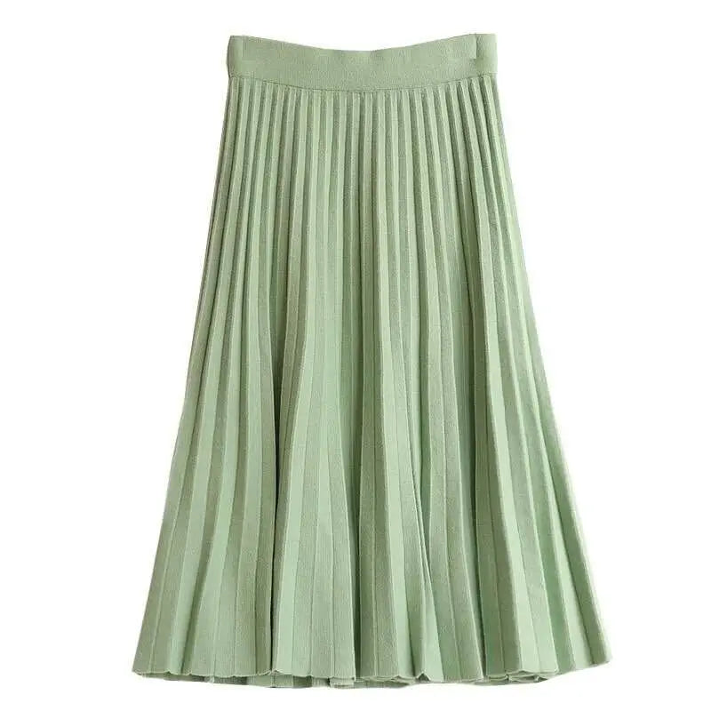 Knitted skirt women mid-length spring and autumn new 2025 elastic high waist thin a-line wool solid pleated long skirt female