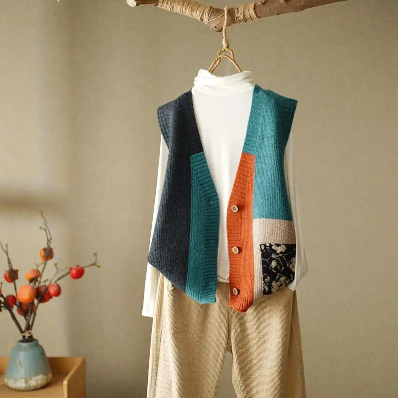 Retro Knitted Vest Cardigan Autumn/Winter 2024 Loose Design Sense Small Sweater Tank Top Women Outwear Sweater Vest Female