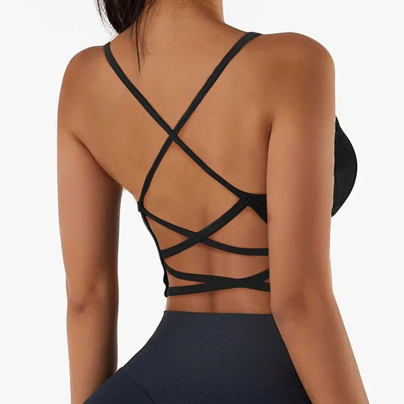 Women’s Cross Strap Push-Up Sports Bra, Yoga Gym Crop Top, Breathable Fitness Bra