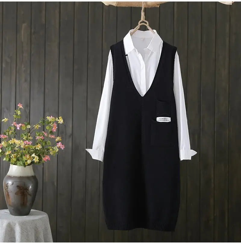 Retro style knitted vest women autumn and winter Korean versatile casual camisole medium length sleeveless sweater vest female