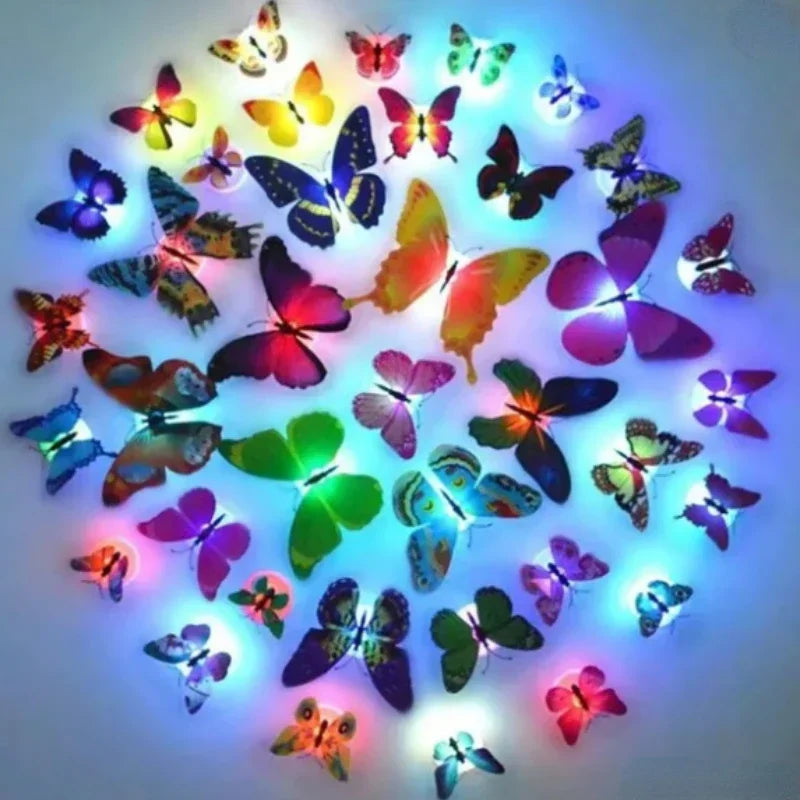 10pcs 3D LED Butterfly Night Light Stickers ,Great for Lawn and Party Decorations