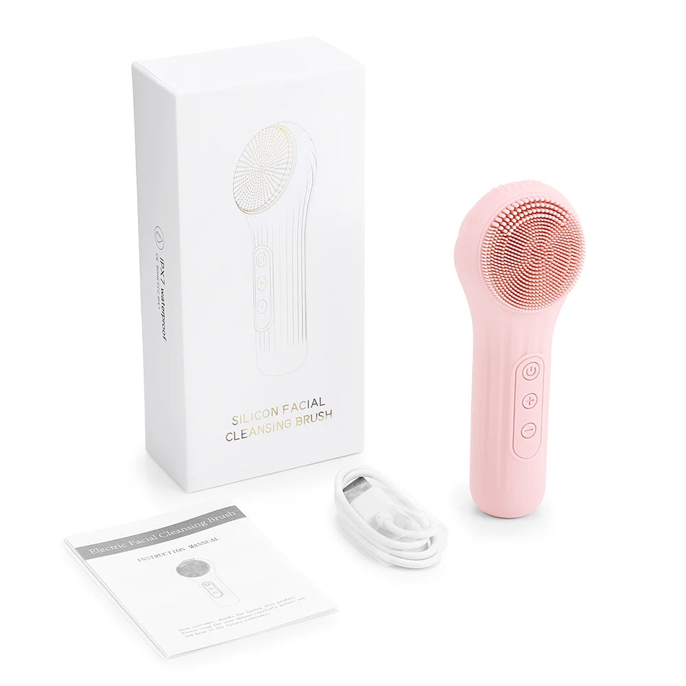 Sonic Silicone Facial Cleansing Brush – IPX7 Waterproof with Warm Massage