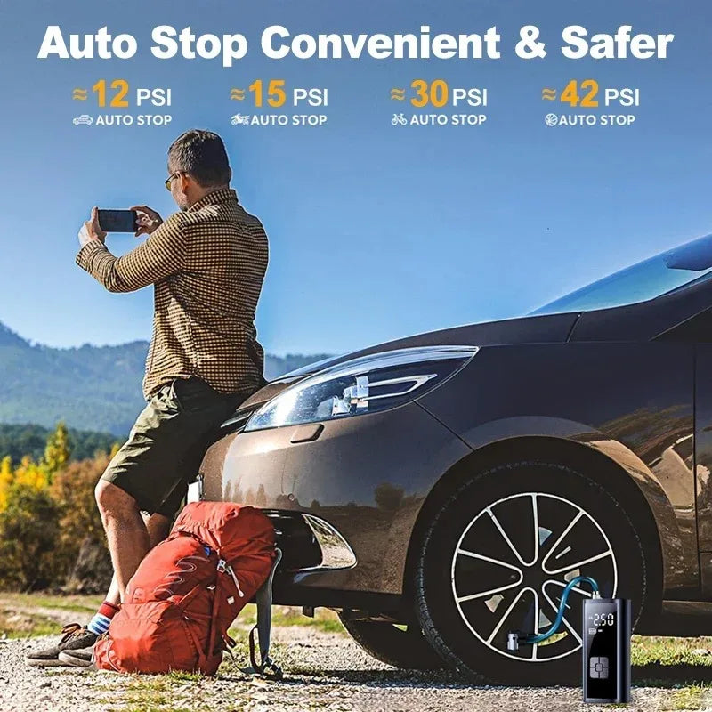 Portable Wireless Car Tire Inflator – 150PSI Fast & Smart Auto-Stop Air Pump