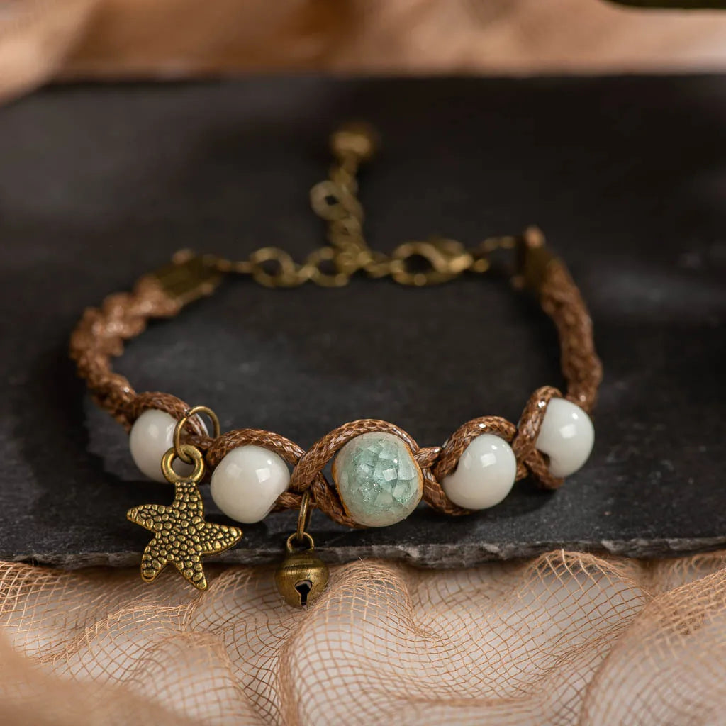 Handmade Ceramic Bead Bracelet – Mori Girl Retro Artisan Jewelry for Women