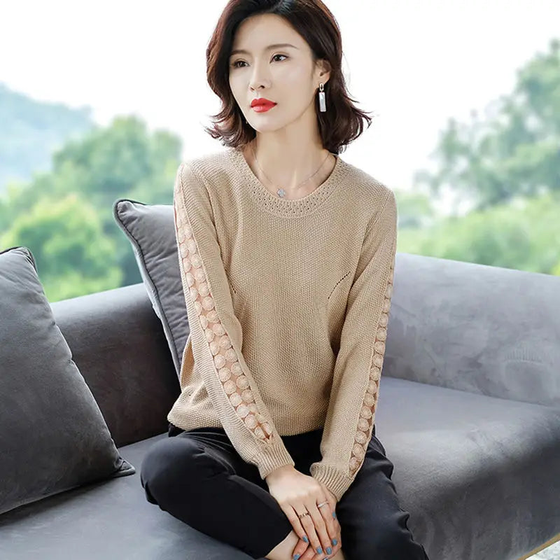 Spring Women's Lace Knitted Sweater: Floral Hollow, Loose Fit"