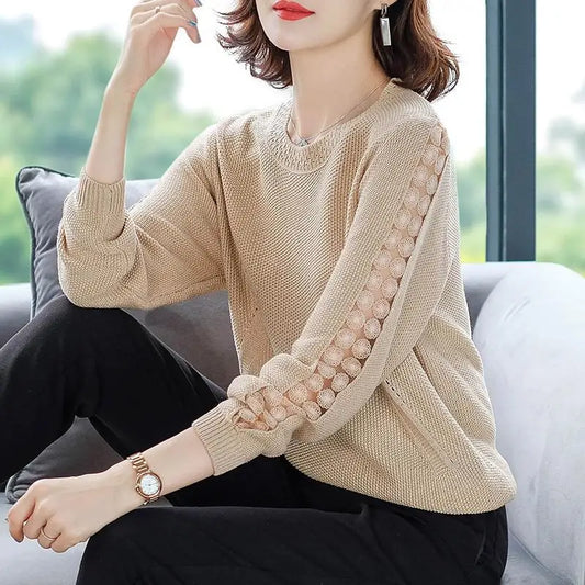 Spring Women's Lace Knitted Sweater: Floral Hollow, Loose Fit"
