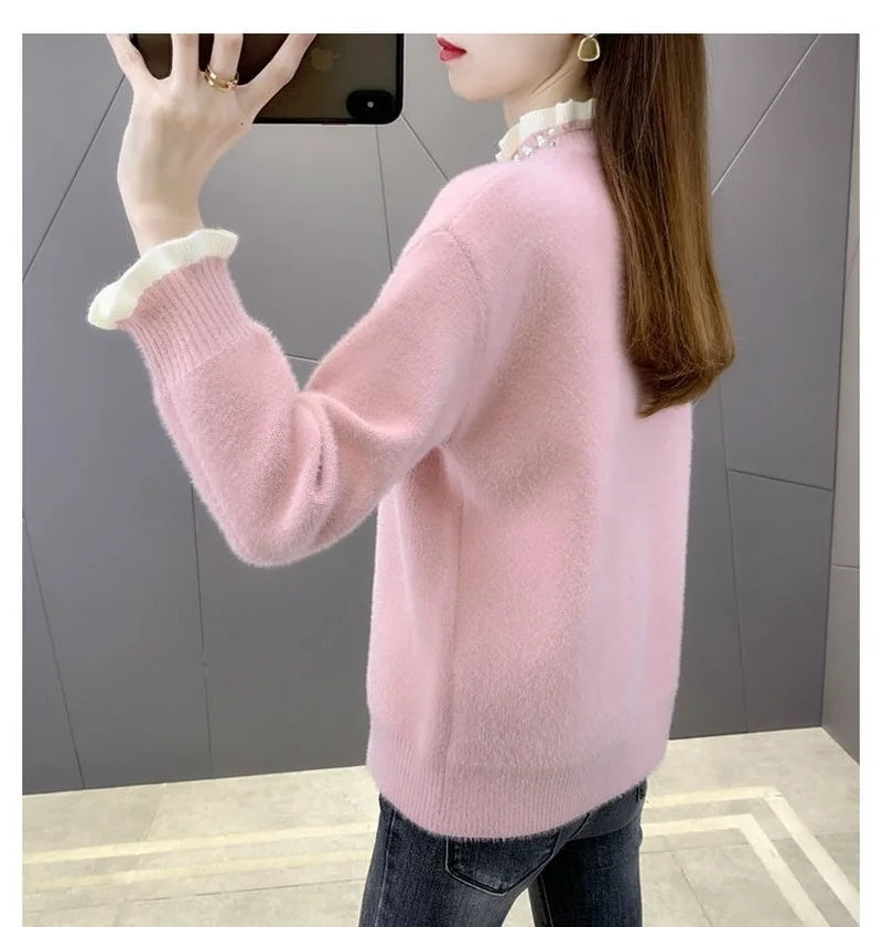 Autumn/Winter Thick Ribbed Knit Pullover Sweater for Women