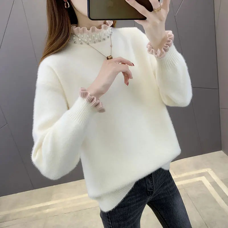 Autumn/Winter Thick Ribbed Knit Pullover Sweater for Women