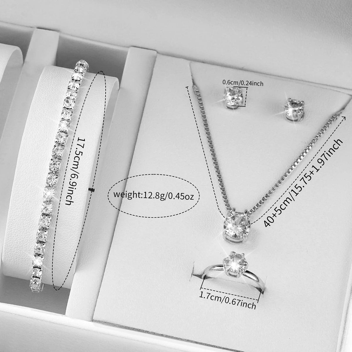 Women's Stainless Steel Quartz Watch & Diamond Jewelry Set – 6PCS Fashion Wristwatch