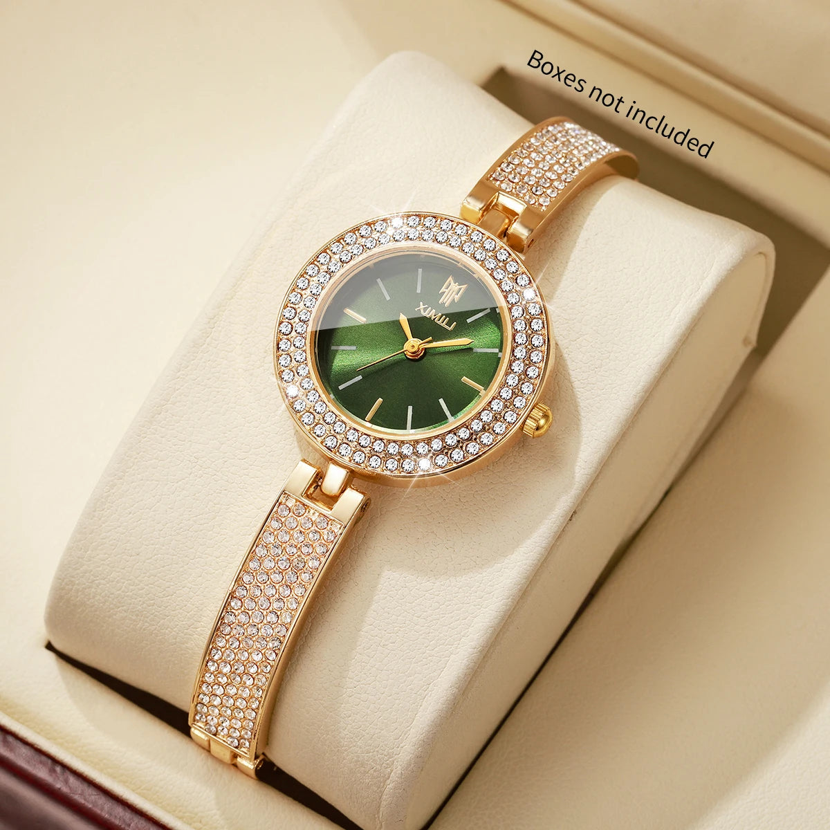 Luxury Rhinestone Bangle Women's Quartz Watch – Full Diamond Bezel Bracelet Wristwatch