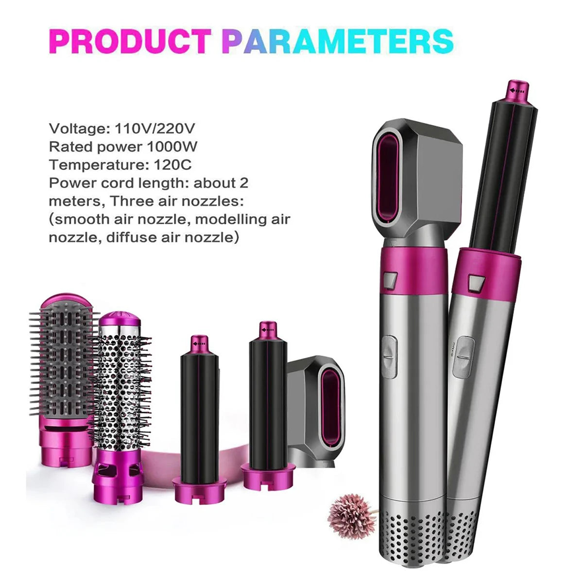 5-in-1 Hot Air Brush & Hair Dryer - Ionic Detachable Styler