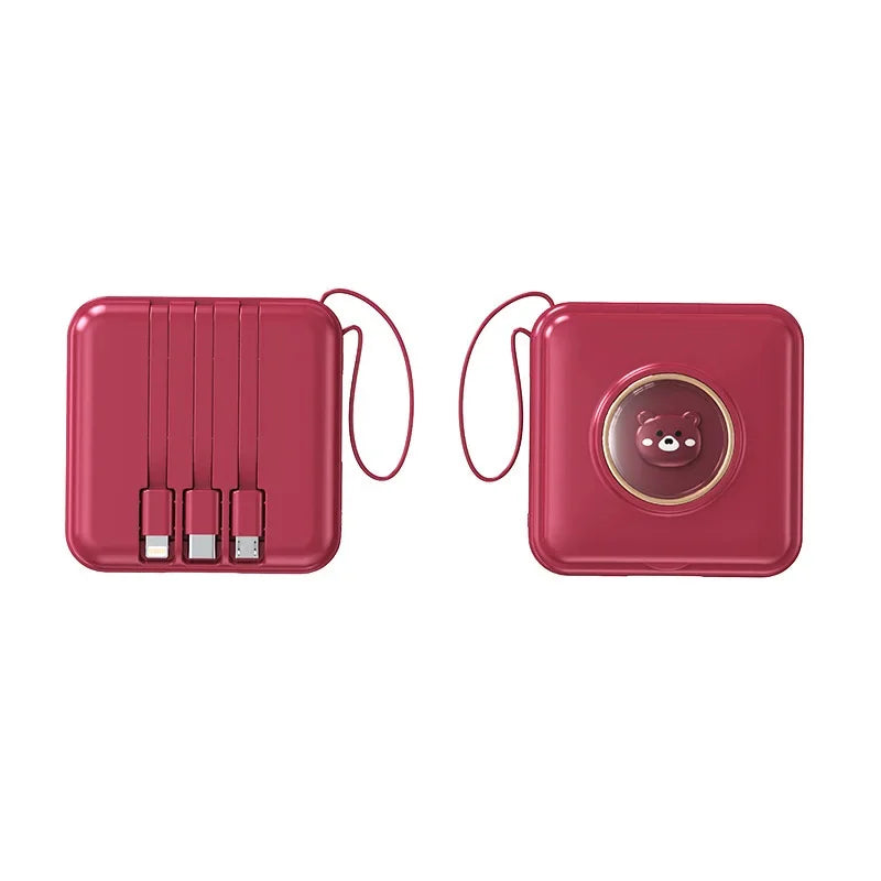 Mini Power Bank 20000mAh Portable Charger with Built-in 4 Cables Makeup Mirror Cute Pet Cartoon External Battery