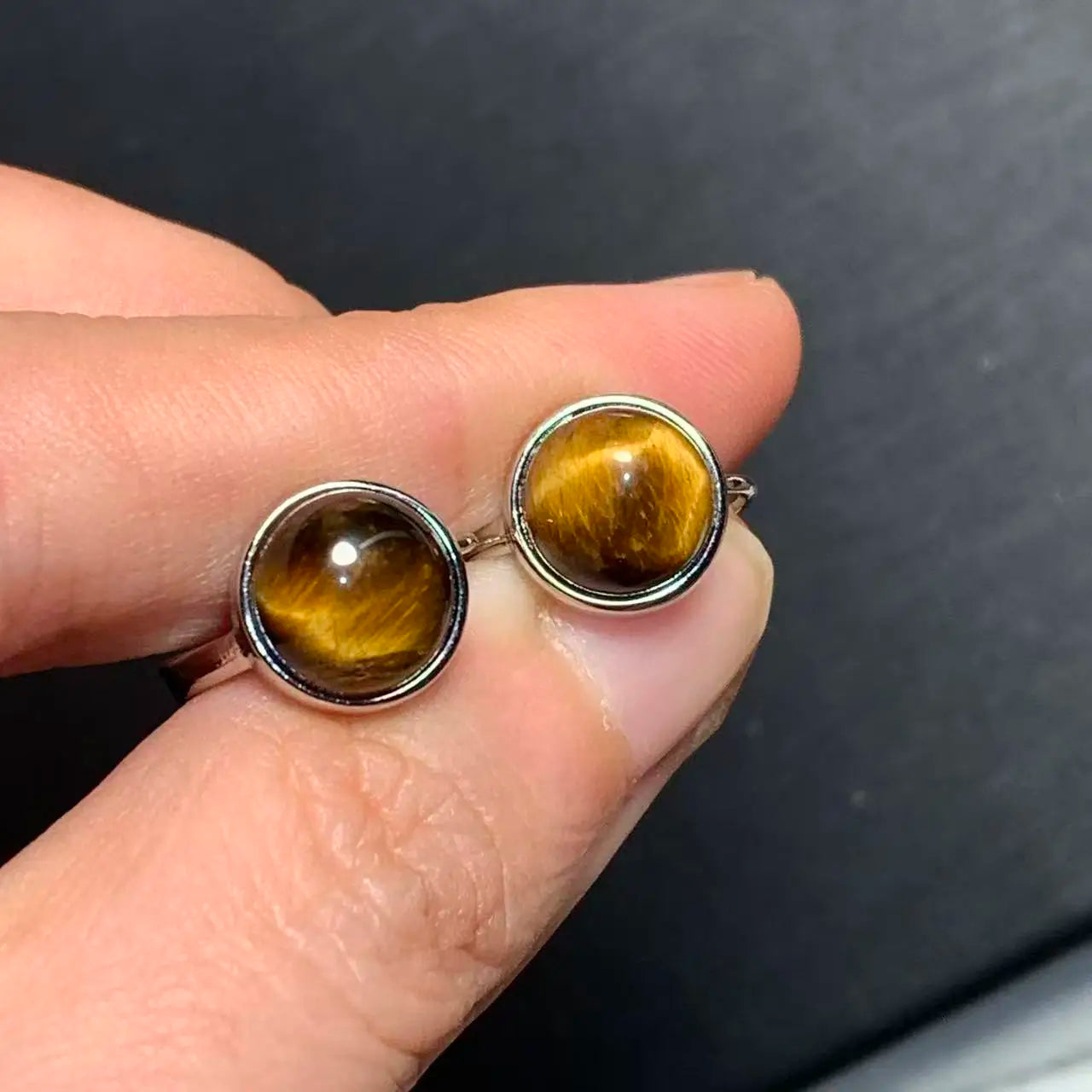 Natural Tiger's Eye Copper Stud Earrings – 8MM Round Vintage Gemstone for Women