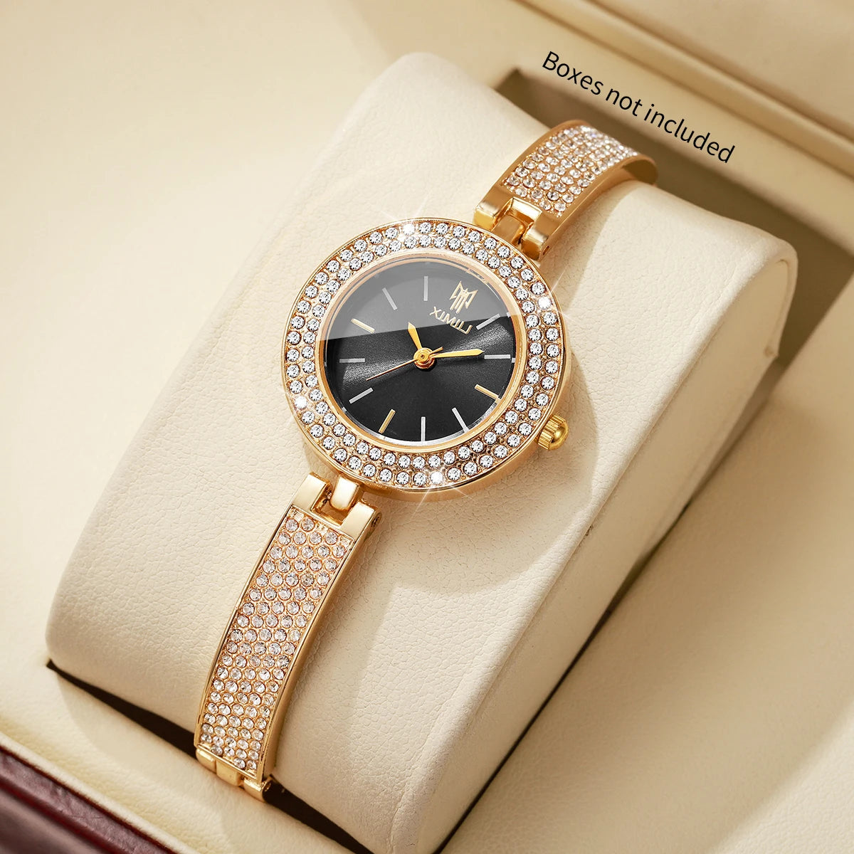 Luxury Rhinestone Bangle Women's Quartz Watch – Full Diamond Bezel Bracelet Wristwatch