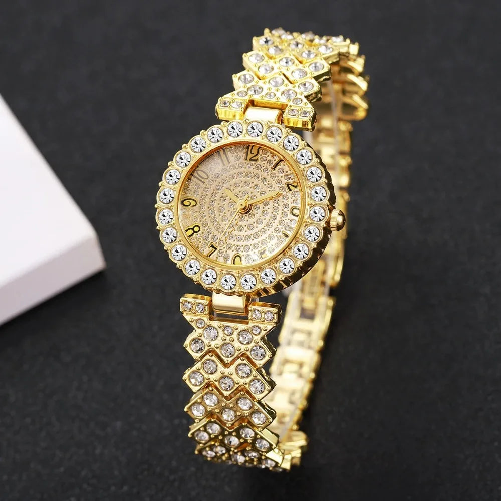 Luxury Rhinestone Women's Quartz Watch & Jewelry Set – 5PCS Elegant Bracelet Wristwatch