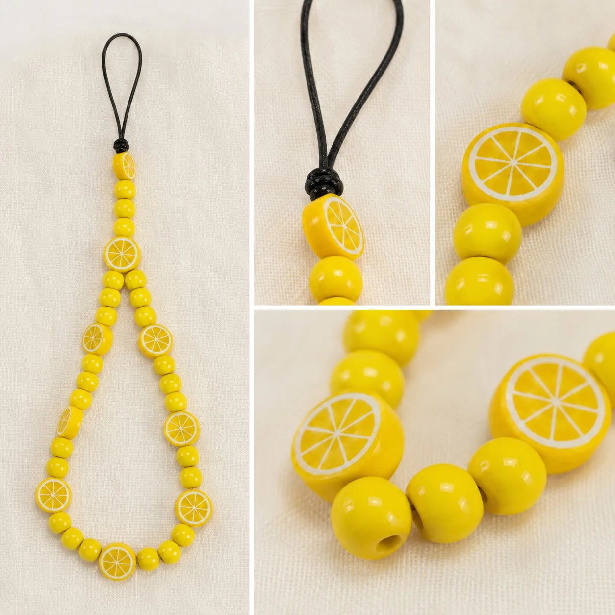 Handmade Fresh Lemon Ceramic Phone Charm – Braided Wax Cord Gift Accessory
